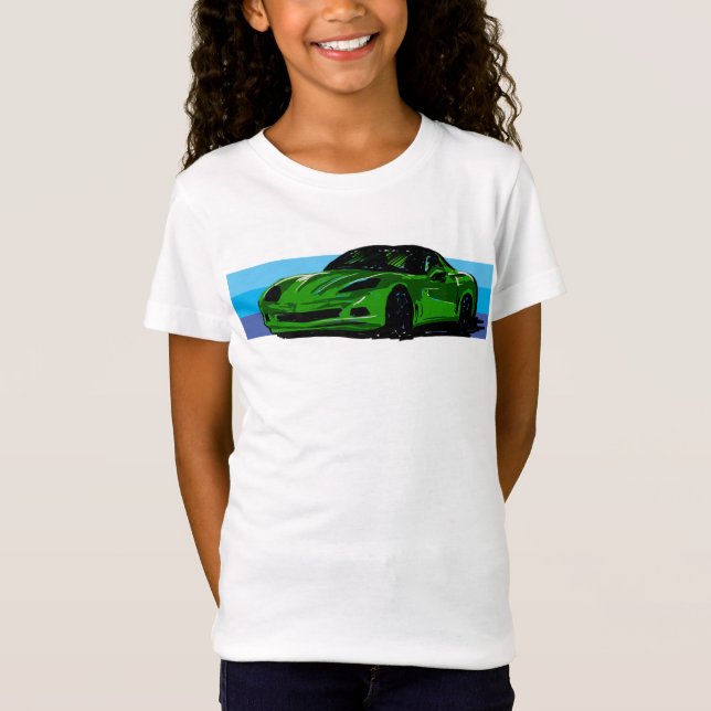 Bright Green Corvette C6 with Blue Stripes T-Shirt (Front)