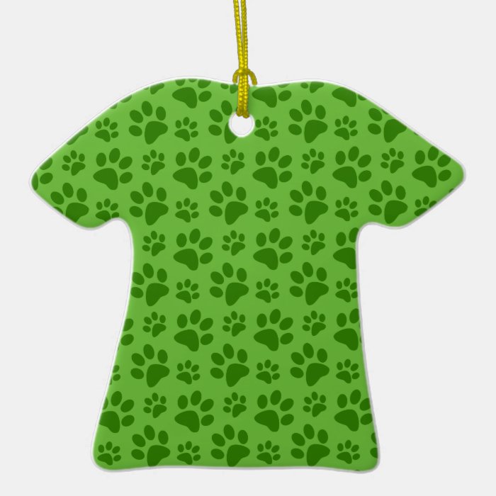 Bright green dog paw print pattern ornament