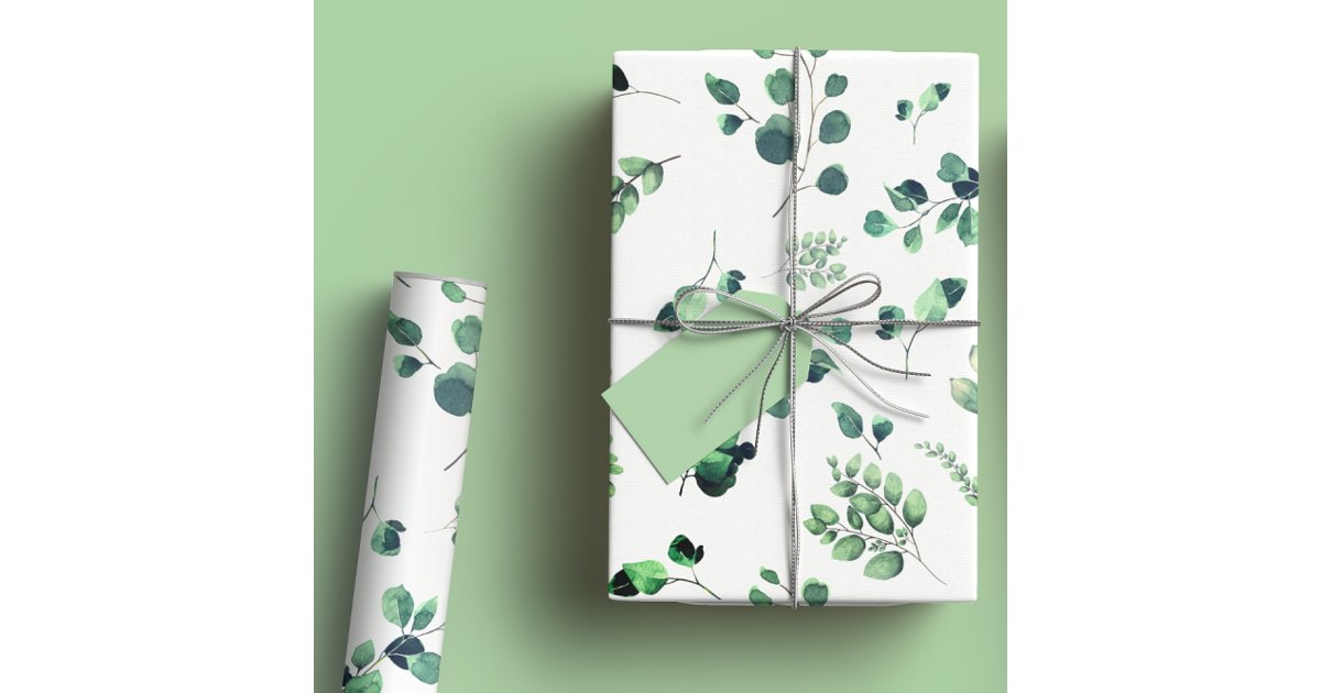 Bright Green Eucalyptus Rustic Greenery Watercolor Wrapping Paper | Zazzle