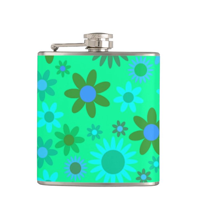 Bright Green Flower Power Pattern Flask (Front)