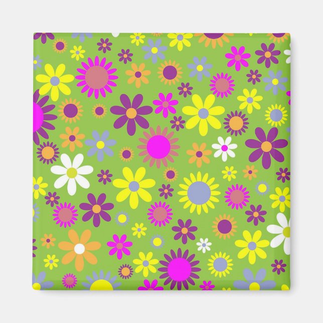 Bright Green Flower Power Pattern Magnet (Front)