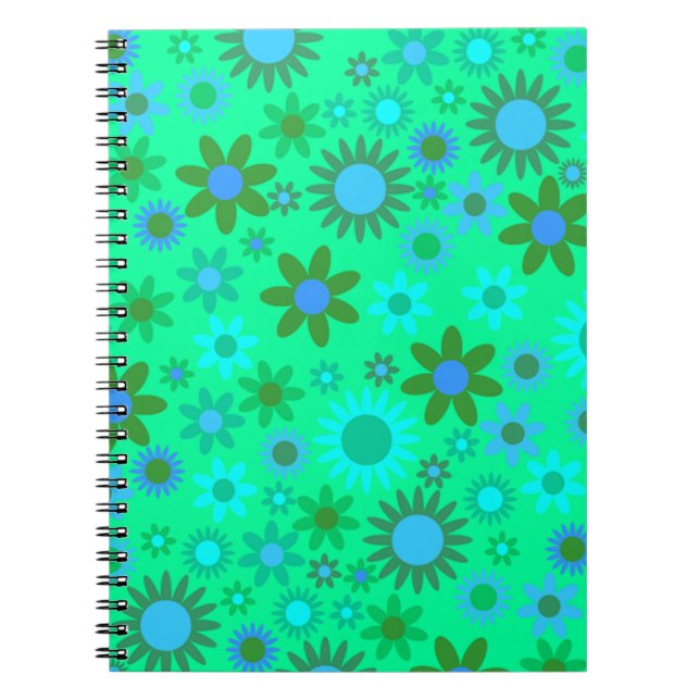 Bright Green Flower Power Pattern Notebook (Front)