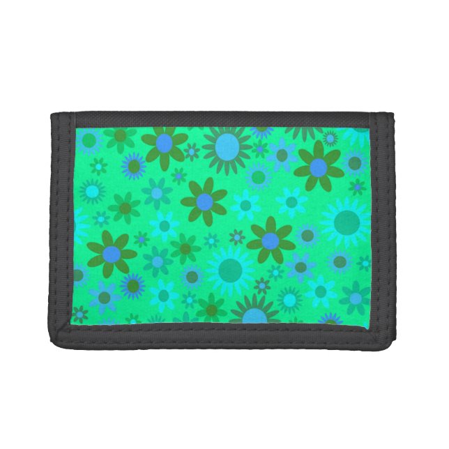 Bright Green Flower Power Trifold Wallet (Front)