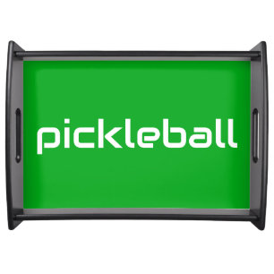 Bright Green Fun Sleek White PICKLEBALL Text Serving Tray