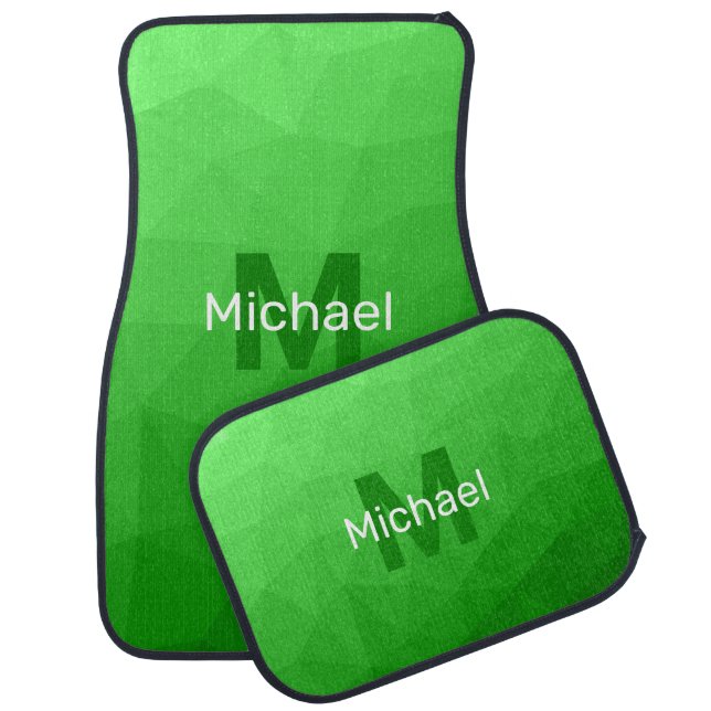 Bright green geometric mesh pattern Monogram Car Floor Mat (Set)
