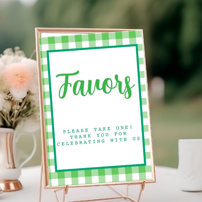 Bright Green Gingham Favors  Table Number (Bright Green Gingham Favors Table Number)