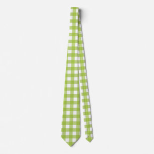 Bright Green Gingham in White Vichy Check Design Neck Tie