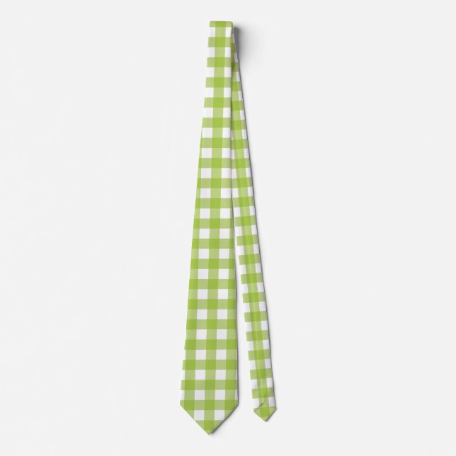 Bright Green Gingham in White Vichy Check Design Neck Tie (Front)