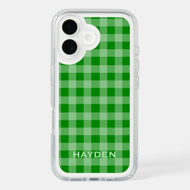 Bright Green Gingham Pattern Personalised Speck iPhone Case (Front)
