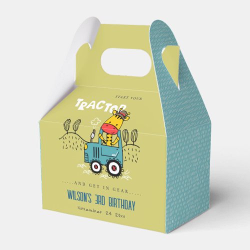 Bright Green Giraffe In Farm Tractor Boys Birthday Favor Boxes