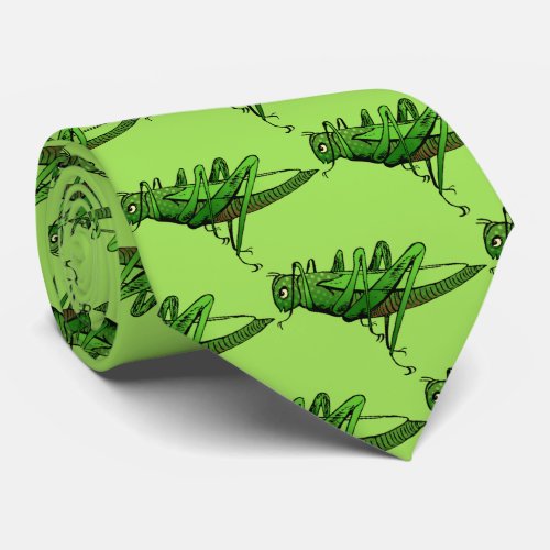 Bright Green Grasshopper Insect Cartoon Neck Tie