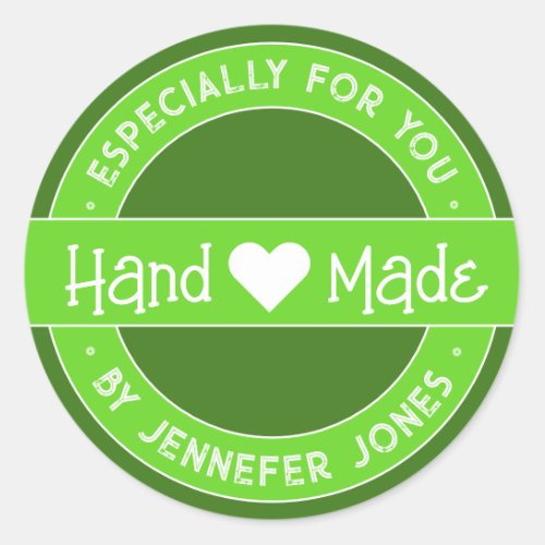 Bright Green Handmade With Love Especially For You Classic Round Sticker