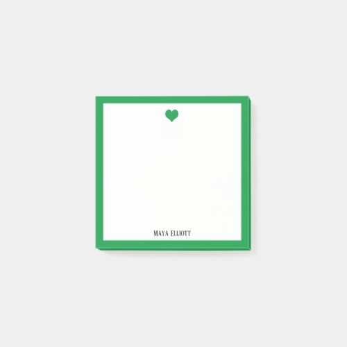 Bright Green Heart and Border on White with Name Post_it Notes