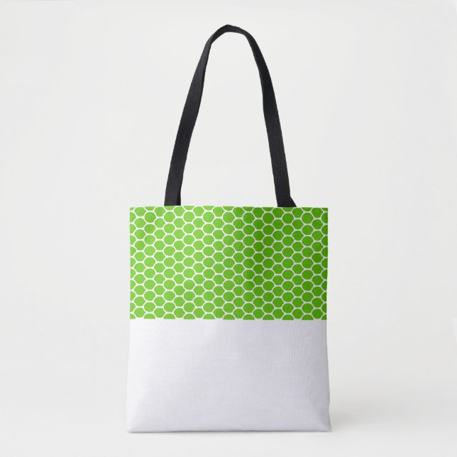 Bright Green Honeycomb Pattern White Color Block Tote Bag (Front)