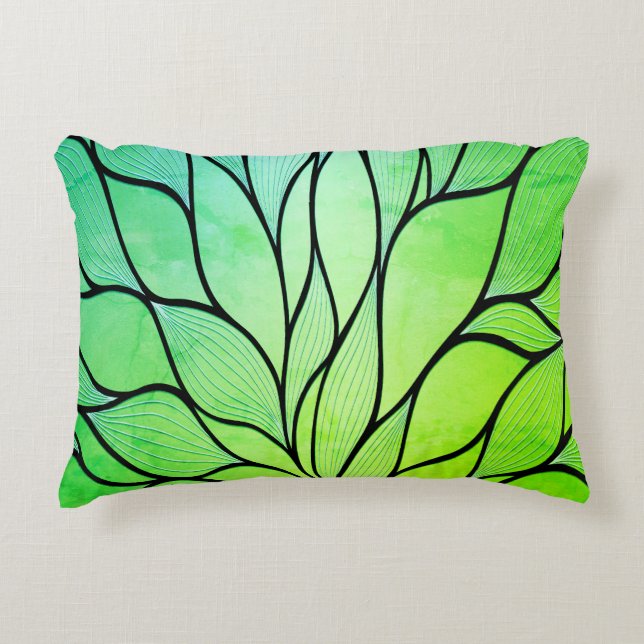 Bright Green Hues Creative Leave Pattern  Accent Pillow (Front)