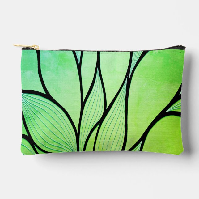 Bright Green Hues Creative Leave Pattern  Accessory Pouch (Front)