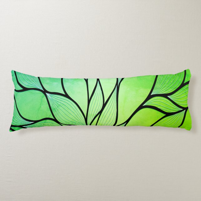 Bright Green Hues Creative Leave Pattern  Body Pillow (Front)
