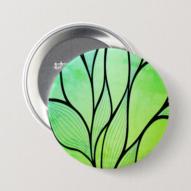 Bright Green Hues Creative Leave Pattern  Button (Front & Back)