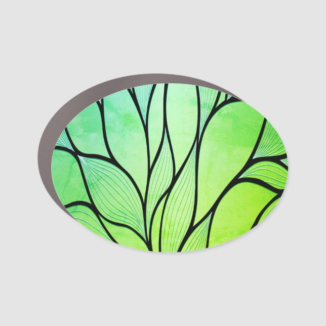 Bright Green Hues Creative Leave Pattern  Car Magnet (Front)