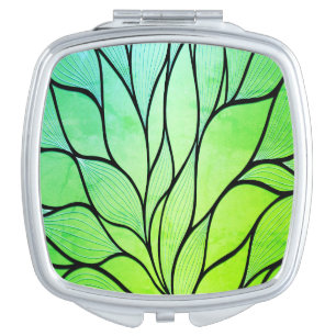 Bright Green Hues Creative Leave Pattern Compact Mirror