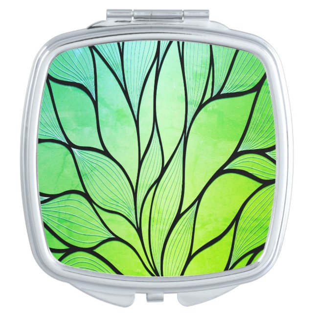 Bright Green Hues Creative Leave Pattern  Compact Mirror (Front)