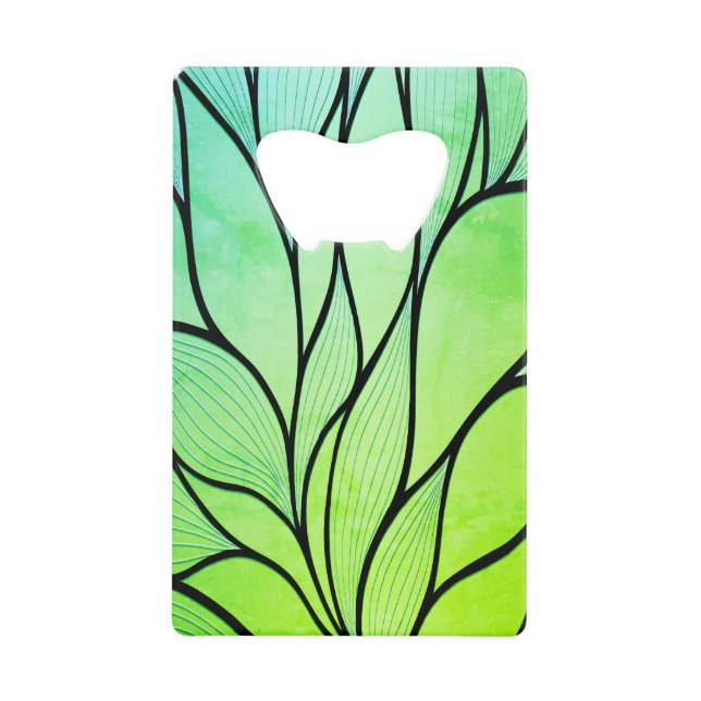 Bright Green Hues Creative Leave Pattern  Credit Card Bottle Opener (Front)