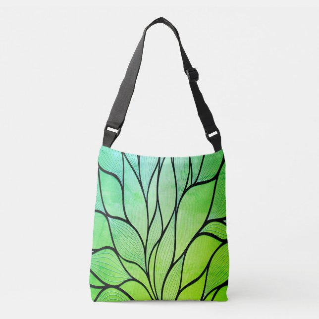 Bright Green Hues Creative Leave Pattern  Crossbody Bag (Front)