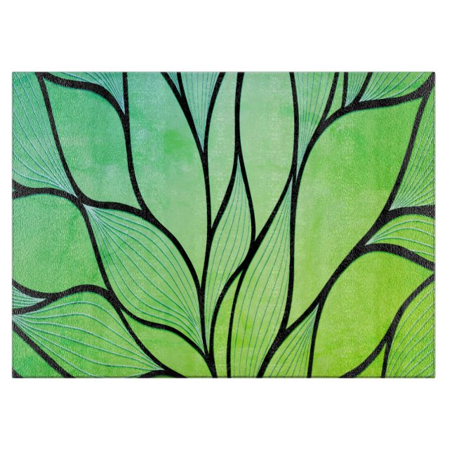 Bright Green Hues Creative Leave Pattern  Cutting Board (Front)