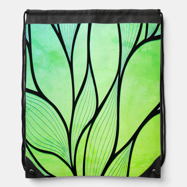 Bright Green Hues Creative Leave Pattern  Drawstring Bag (Front)