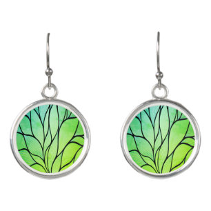 Bright Green Hues Creative Leave Pattern  Earrings