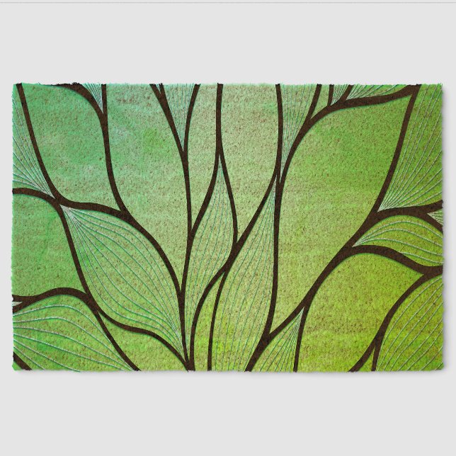 Bright Green Hues Creative Leave Pattern  Fiber Doormat (Front)