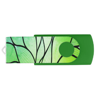 Bright Green Hues Creative Leave Pattern Flash Drive