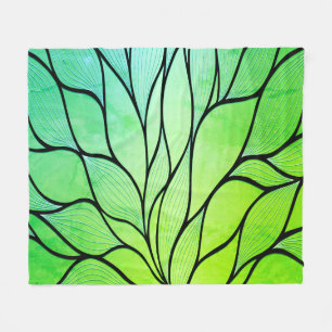 Bright Green Hues Creative Leave Pattern  Fleece Blanket