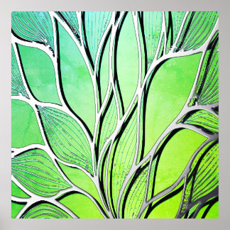 Bright Green Hues Creative Leave Pattern  Foil Prints