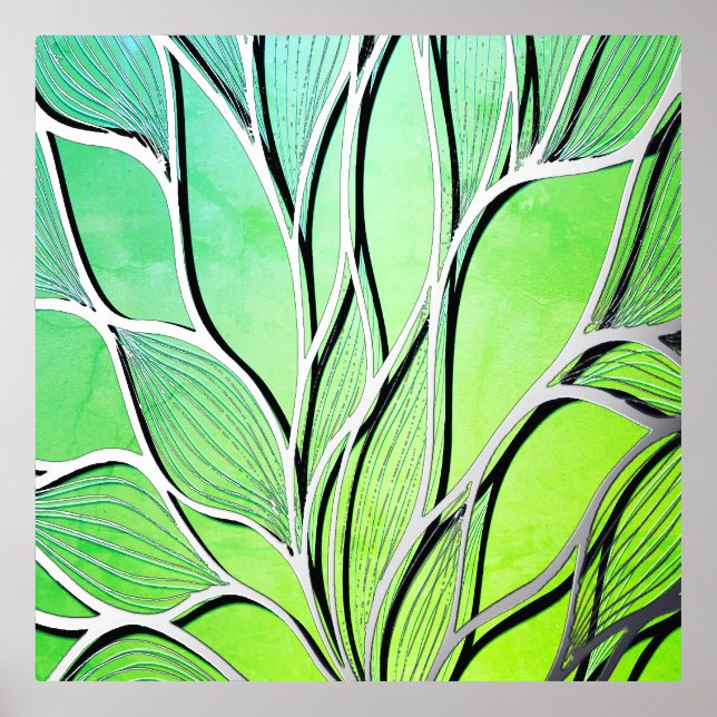Bright Green Hues Creative Leave Pattern  Foil Prints (Front)