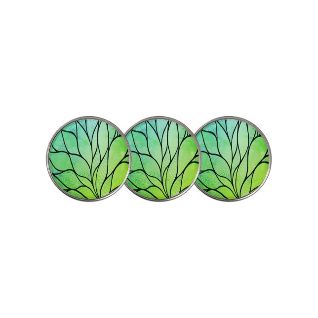 Bright Green Hues Creative Leave Pattern  Golf Ball Marker (3 Up)