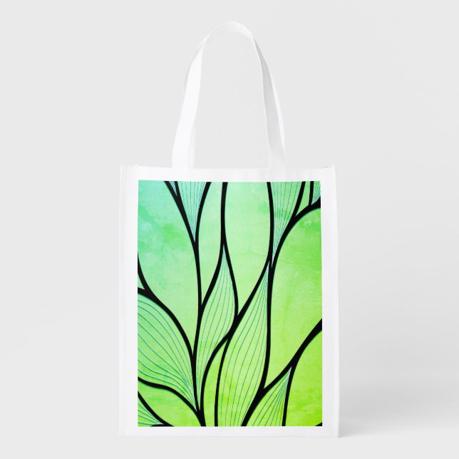 Bright Green Hues Creative Leave Pattern  Grocery Bag (Front)