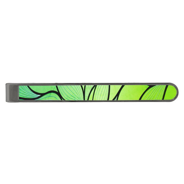 Bright Green Hues Creative Leave Pattern  Gunmetal Finish Tie Bar (Front)