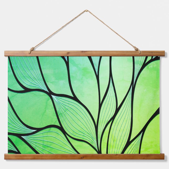 Bright Green Hues Creative Leave Pattern  Hanging Tapestry (Front)