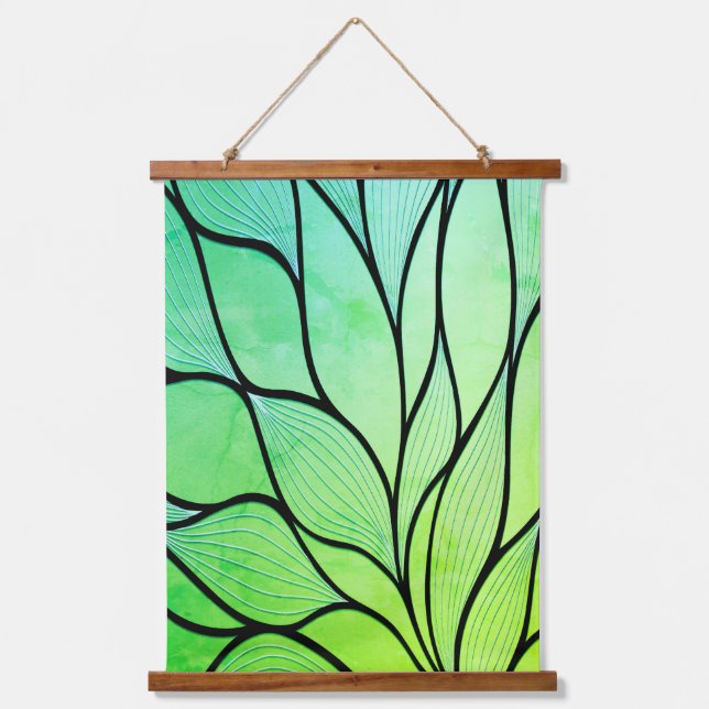 Bright Green Hues Creative Leave Pattern  Hanging Tapestry (Front)