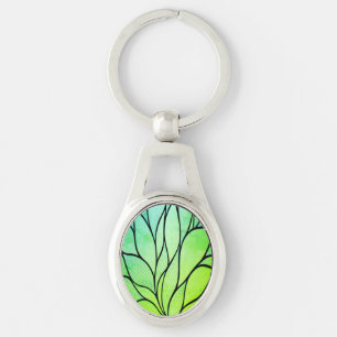 Bright Green Hues Creative Leave Pattern Keychain