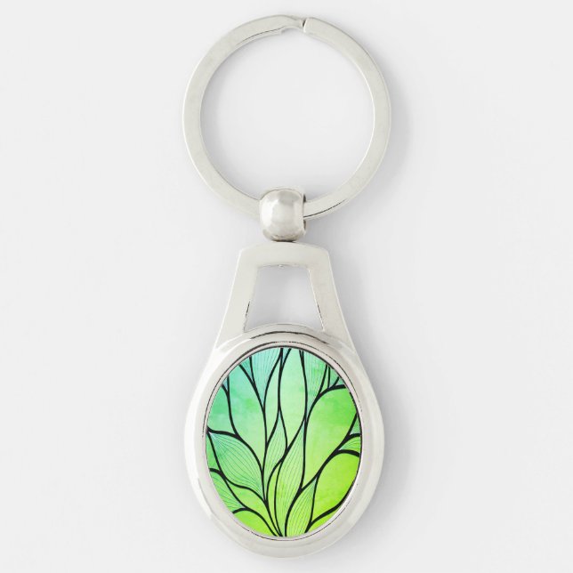 Bright Green Hues Creative Leave Pattern  Keychain (Front)