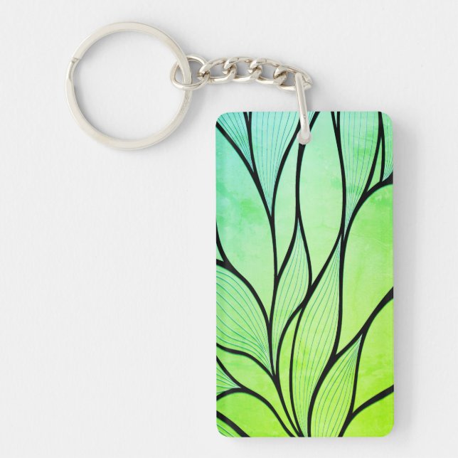 Bright Green Hues Creative Leave Pattern  Keychain (Front)