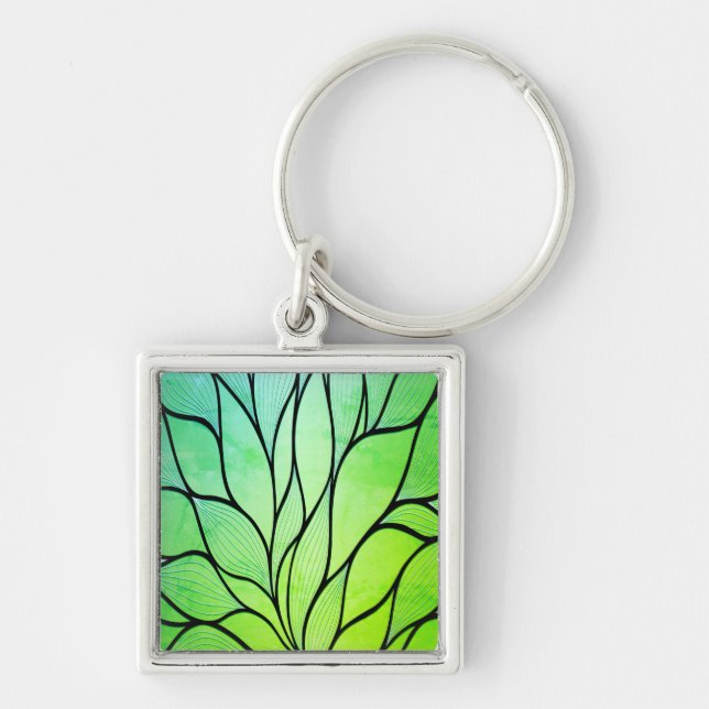 Bright Green Hues Creative Leave Pattern  Keychain (Front)