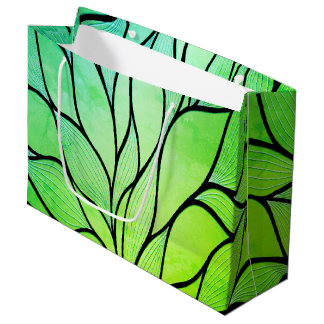 Bright Green Hues Creative Leave Pattern  Large Gift Bag