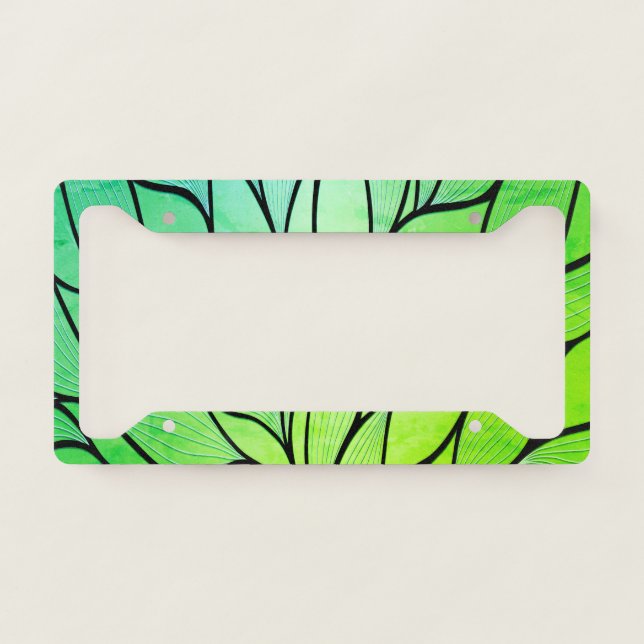 Bright Green Hues Creative Leave Pattern  License Plate Frame (Front)