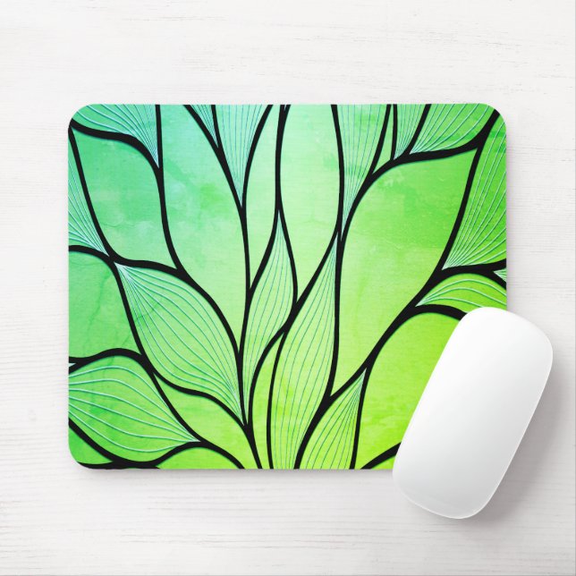 Bright Green Hues Creative Leave Pattern  Mouse Pad (With Mouse)