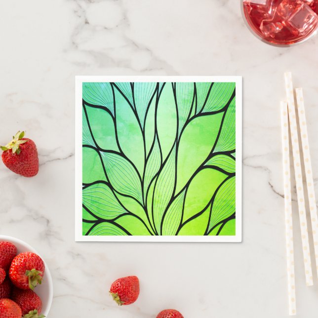 Bright Green Hues Creative Leave Pattern  Napkins (Insitu)