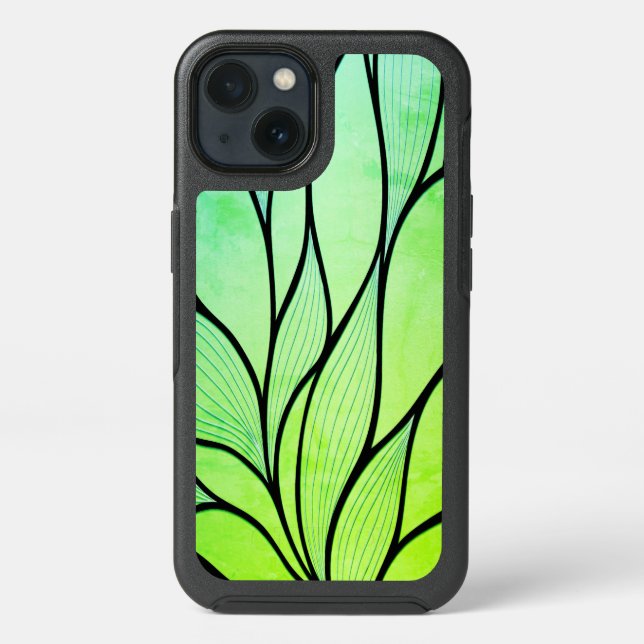 Bright Green Hues Creative Leave Pattern  Otterbox iPhone Case (Back)