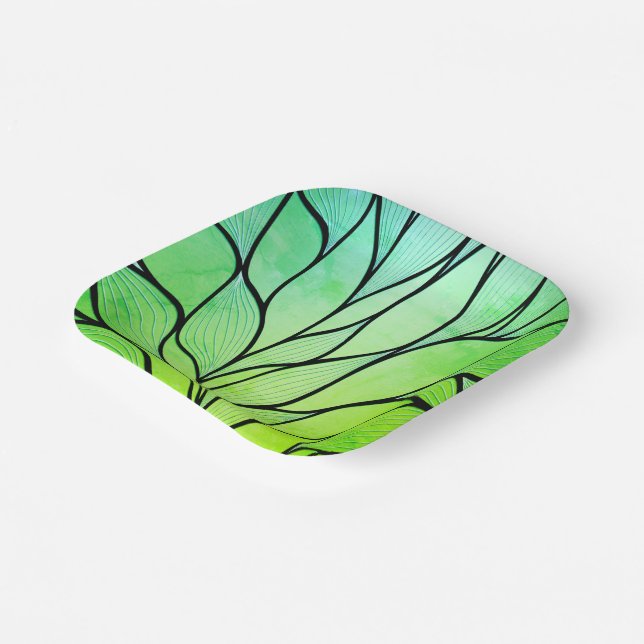 Bright Green Hues Creative Leave Pattern  Paper Plates (Angled)